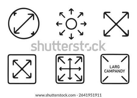 A collection of arrow icons designed for indicating size adjustment and expansion functionalities in user interfaces.