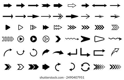 Collection of arrow icons different shapes isolated on white background