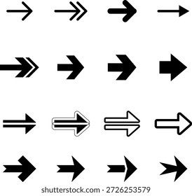 Conjunto de Navegação de Direções de Ícones de Seta de Coleção, Pacote de ícones de seta preta versátil para infográficos de navegação de UX de UI.