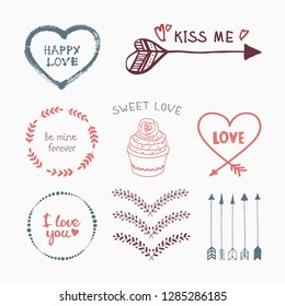 Collection of arrow, labels and ribbons in retro vintage style