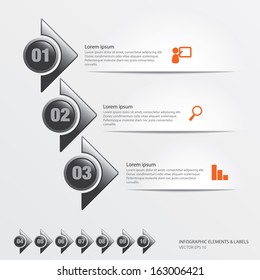 Collection of arrow labels used for info graphic elements, business options, website image, and web design