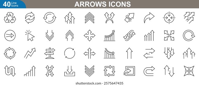 Collection of arrow line icons set. Modern vector illustration for navigation, directions, user interface, and graphic design projects.