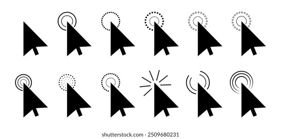 Collection of arrow pointer, cursor icon, click or press cursor in flat design