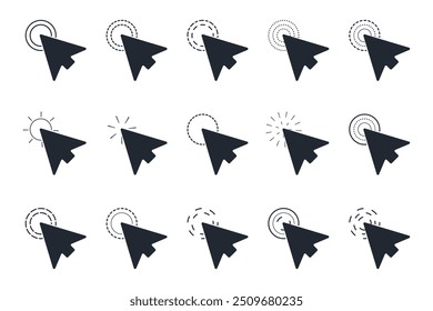 Collection of arrow pointer, cursor icon, click or press cursor in flat design