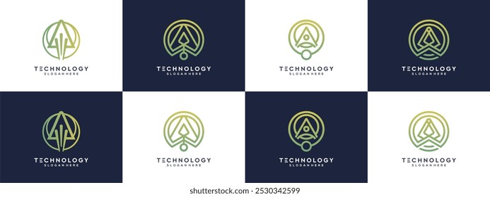 Colección de flecha apuntando hacia arriba con ideas de Vector de logotipo conectado circular. Diseño minimalista basado en la Plantilla de ilustración creativa de esquema.	
