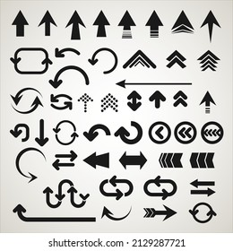 Collection of arrow shapes isolated on gray background
