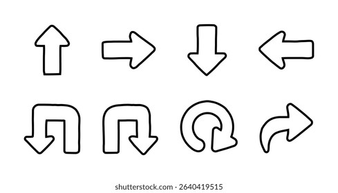 Collection of Arrow Sign Icons Showing Up, Down, Left, Right and Turning Directions