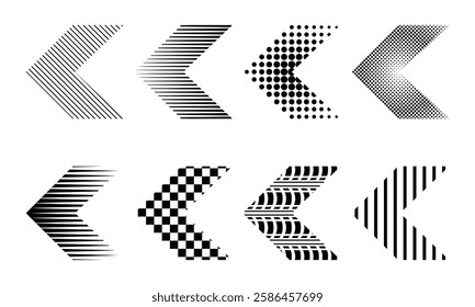 Collection of arrow signs in dot and line patterns