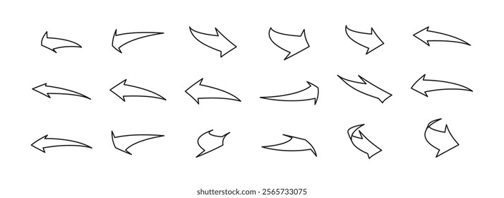 collection of arrowheads outlines isolated white background