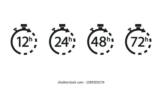 Collection arrows clock and time icons.12, 24, 48, 72 hours. 