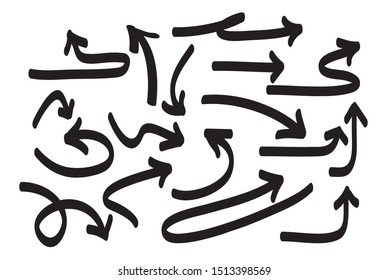collection of arrows images with different shapes, vector black isolated white arrow.