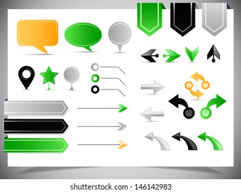 Collection of arrows, markers and pointers. Vectror illustration