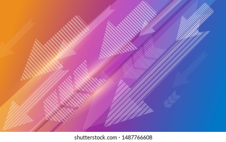Collection arrows oblique down with shades of Orange purple and blue background