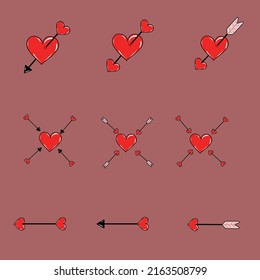 Collection of arrows with red hearts
