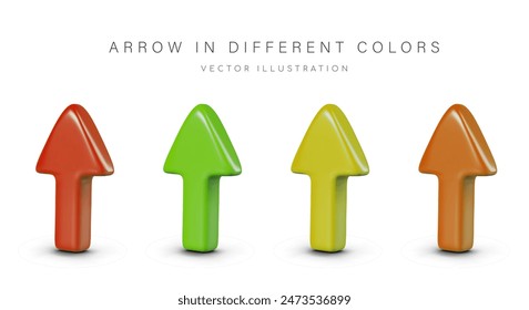 Kollektion der Aufwärtspfeile. Vektorgrafik 3D Elemente in verschiedenen Farben. Isolierte Vorlagen