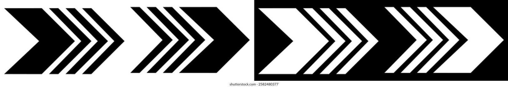 Collection of arrows. White arrows in black background and black arrows in white background. Arrows vector set.  