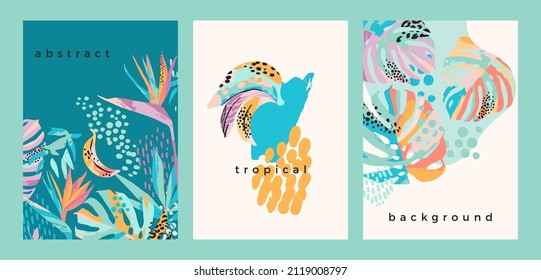 Collection of art backgrounds with abstract tropical nature. Modern design for posters, covers, cards, interior decor and other users.