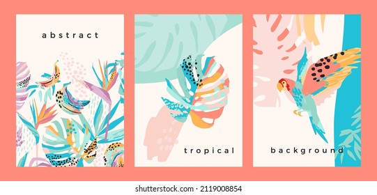 Collection of art backgrounds with abstract tropical nature. Modern design for posters, covers, cards, interior decor and other users.