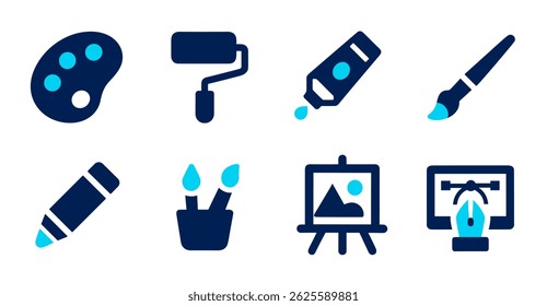 Coleção de ícones de arte e design Paintbrush, paleta, giz de cera e mais