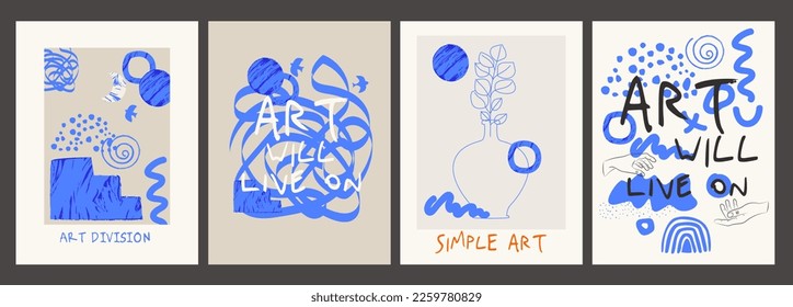 Kollektion von Innenraumplakaten. Inspirationspopster. Abstrakte Linienkunst, einfaches Kunstposter. Bearbeitbare Vektorgrafik.