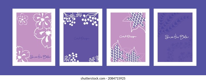 Collection of art poster. Plants, leaves, branches line art drawing on abstract backgrounds.Modern vector illustration.