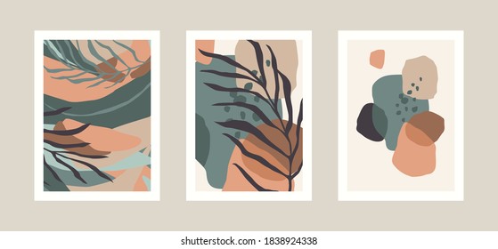 Collection of art prints with abstract leaves. Modern design for posters, covers, cards, interior decor and other users. Proportion A4.