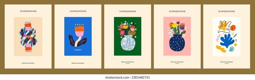 Collection of art vector floral posters. Beautiful flower collection of posters with decorative flowers, roses, leaves, floral bouquets. Notebook covers

