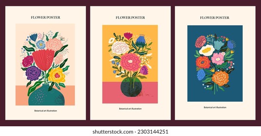 Collection of art vector floral posters. Beautiful flower collection of posters with decorative flowers, roses, leaves, floral bouquets. Notebook covers
