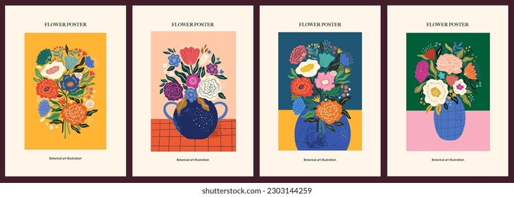 Collection of art vector floral posters. Beautiful flower collection of posters with decorative flowers, roses, leaves, floral bouquets. Notebook covers
