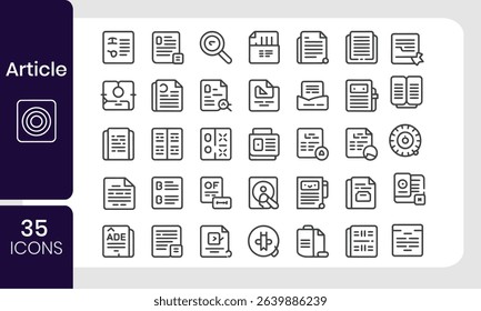 Collection of article icons in minimalistic outline style for modern design concepts