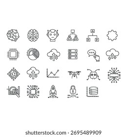Sammlung von Icons für künstliche Intelligenz, ideal für Themen wie maschinelles Lernen und Datenanalyse