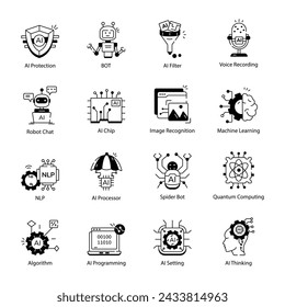Collection of Artificial Intelligence Linear Icons 

