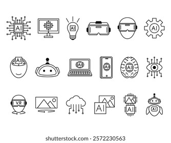 Collection of Artificial Intelligence and Technology Icons with a simple style and easy to apply anywhere, very good for use on websites, posters, templates, social media and others.