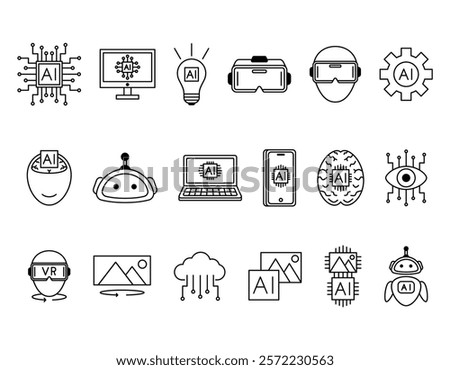 Collection of Artificial Intelligence and Technology Icons with a simple style and easy to apply anywhere, very good for use on websites, posters, templates, social media and others.