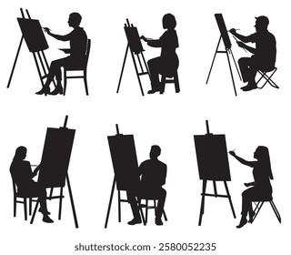 Collection of artist drawing and painting on canvas 