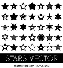 Collection Of Artistic Abstract Vector Black And Gray Stars On White Background