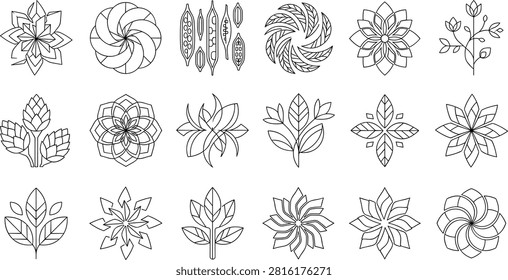Collection of artistic curved and circular black grunge tire track marks isolated on white background