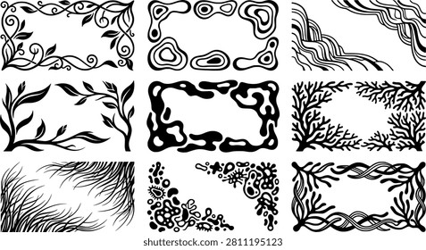 Collection of artistic decorative frames with organic natureinspired patterns transparent background
