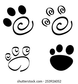 Collection of artistic dog /cat paw prints isolated on white background