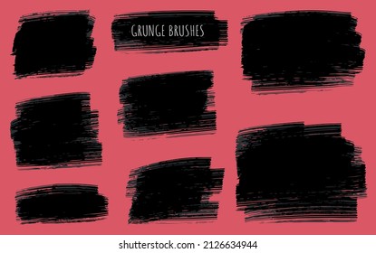 Collection of artistic grungy black paint brushes.Creative brush stroke set .
