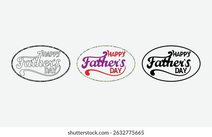 A collection of artistic lettering designs celebrating Father's Day, featuring stylish typography in black and color variants, ideal for greeting cards, posters, or printing on various gifts.