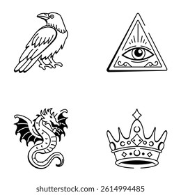 Collection of Artistic Tattoo Hand Drawn Icons 
