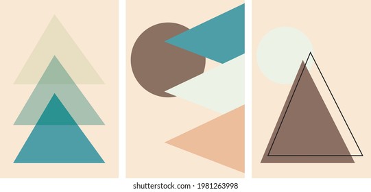Colección de ilustraciones vectoriales artísticas - abstracción minimalista moderna con formas geométricas (triángulos). Se puede utilizar como fondo