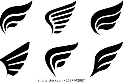 Kollektion von Illustrationen künstlerischer Flügel, ideal für Logo- und Designkonzepte