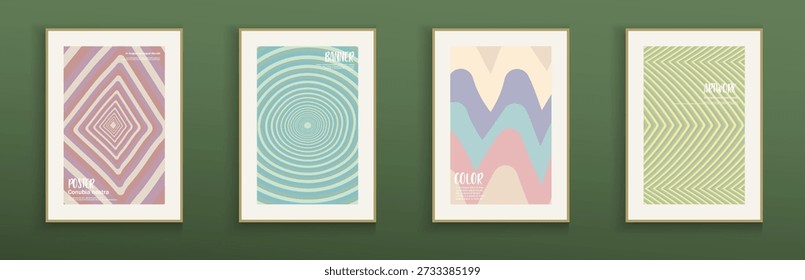 Collection of artwork hand drawn covers, templates, backgrounds, placards, brochures, banners, flyers. Creative art drawing striped posters with color delicate stylish print