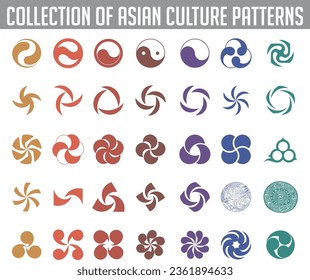 collection of asian culture pattern elements for frame repetition background vector sign icon chinese korea japan