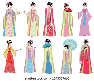 collection of Asian girls in retro costume