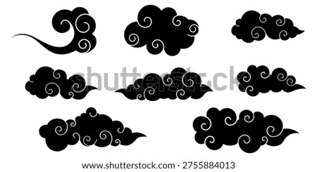 Collection asian traditional cloud vector for classic branding. Ideal for symbolizing elegant eastern prosperity, zen peace, and oriental heritage.