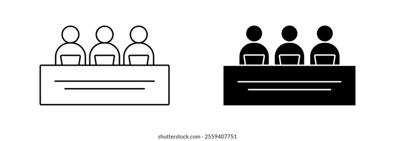 collection of assessment team icons, symbol of three people with laptop. simple design isolated on white background. design for app, web, poster.