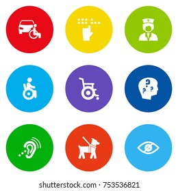 Collection Of Assistance, Blindness, Listening Device And Other Elements.  Set Of 9 Accessibility Icons Set. 